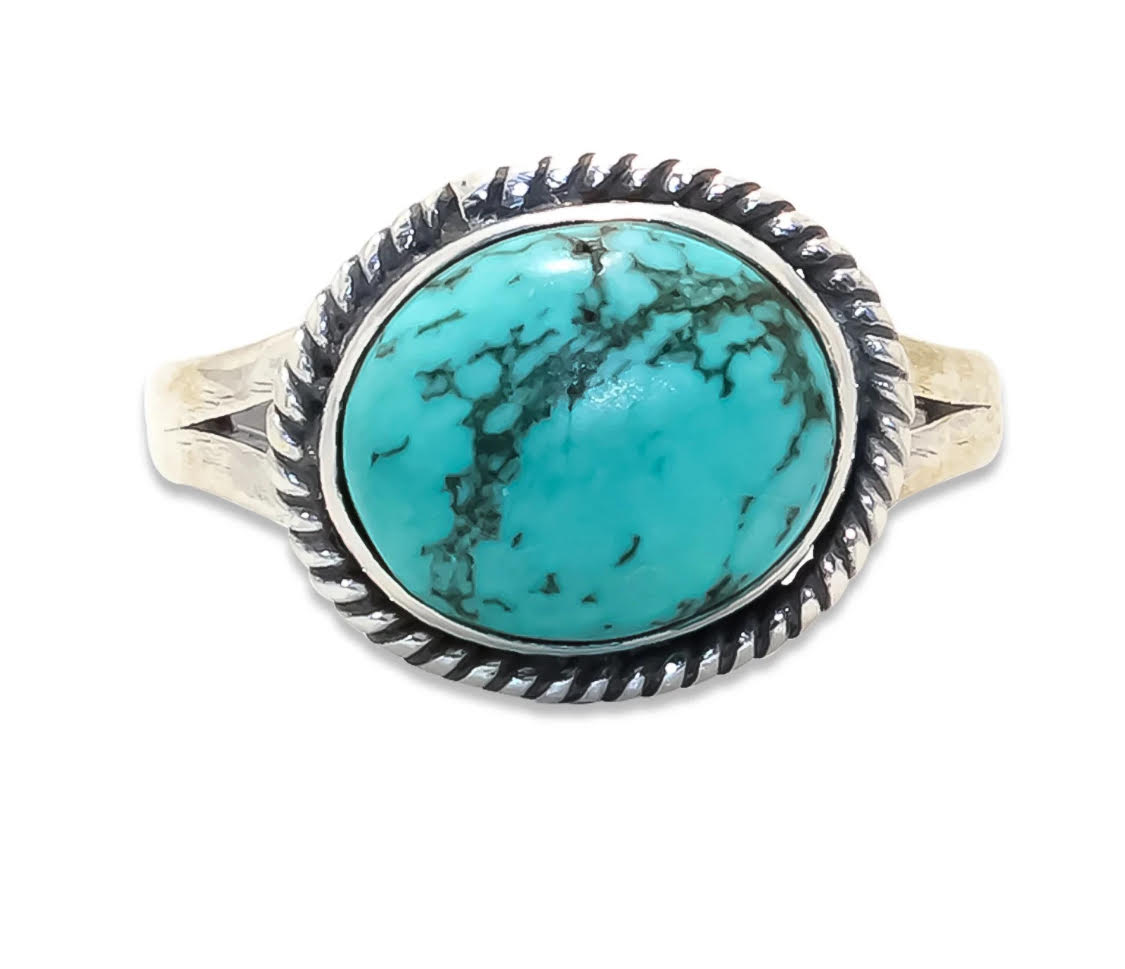 Handcrafted Oval Turquoise Sterling Silver Promise Ring