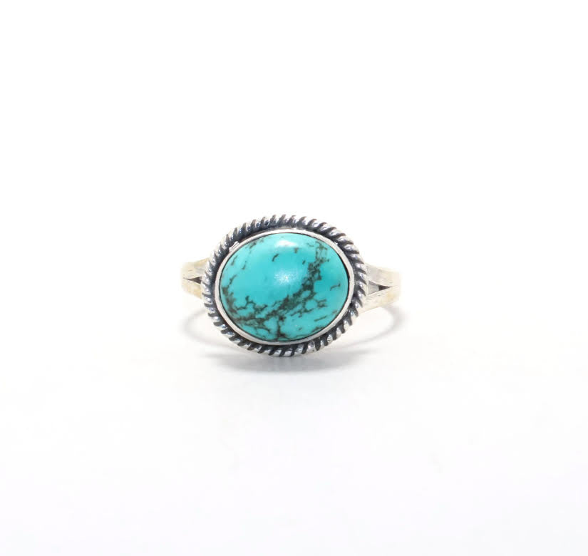 Handcrafted Oval Turquoise Sterling Silver Promise Ring