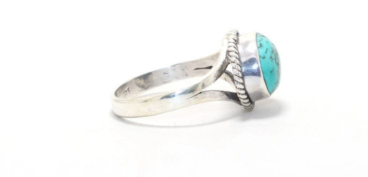 Handcrafted Oval Turquoise Sterling Silver Promise Ring