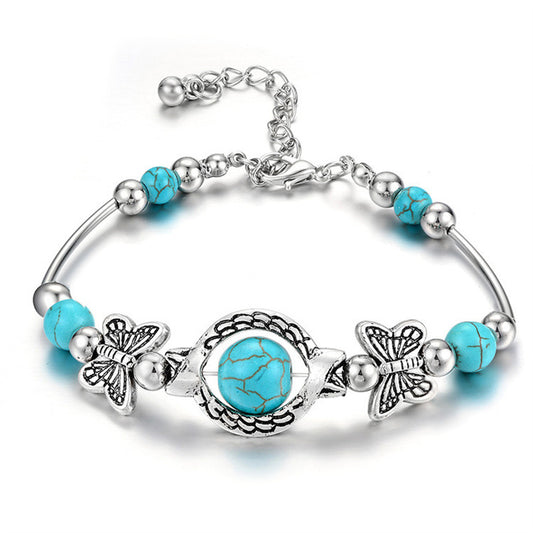 Silver Plated Natural Turquoise Bracelet Butterfly